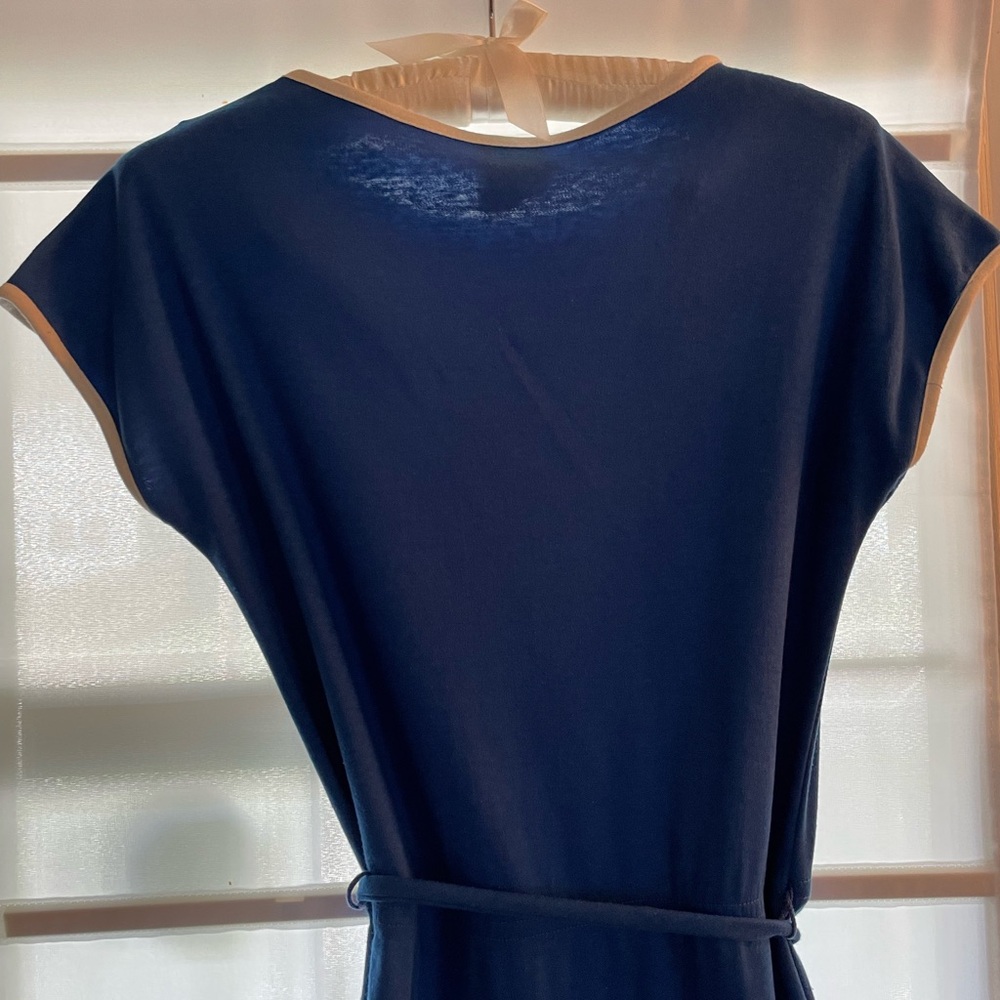 LAND & Sea Royal Blue Midi Dress with White Accents 1970s USA Made Vtg Size 14 - Picture 4 of 6